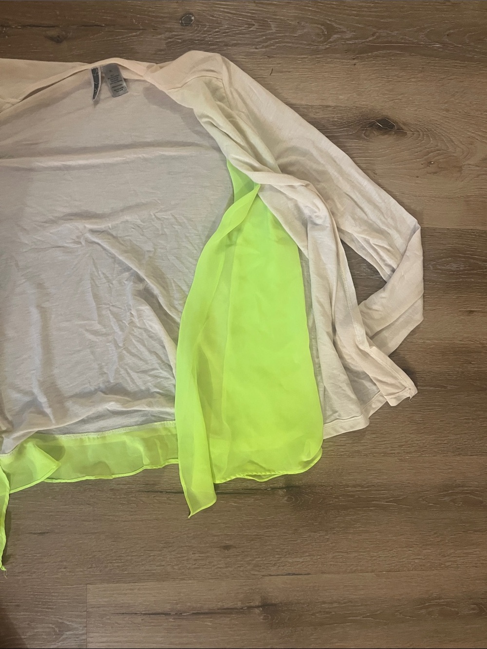 Lightweight Cream and Lime Green Open Cardigan - Picture 3 of 3